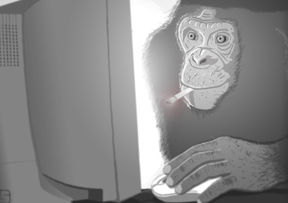 Blogbeitrag zum Code Monkey(Rauchender Affe am Computer)
