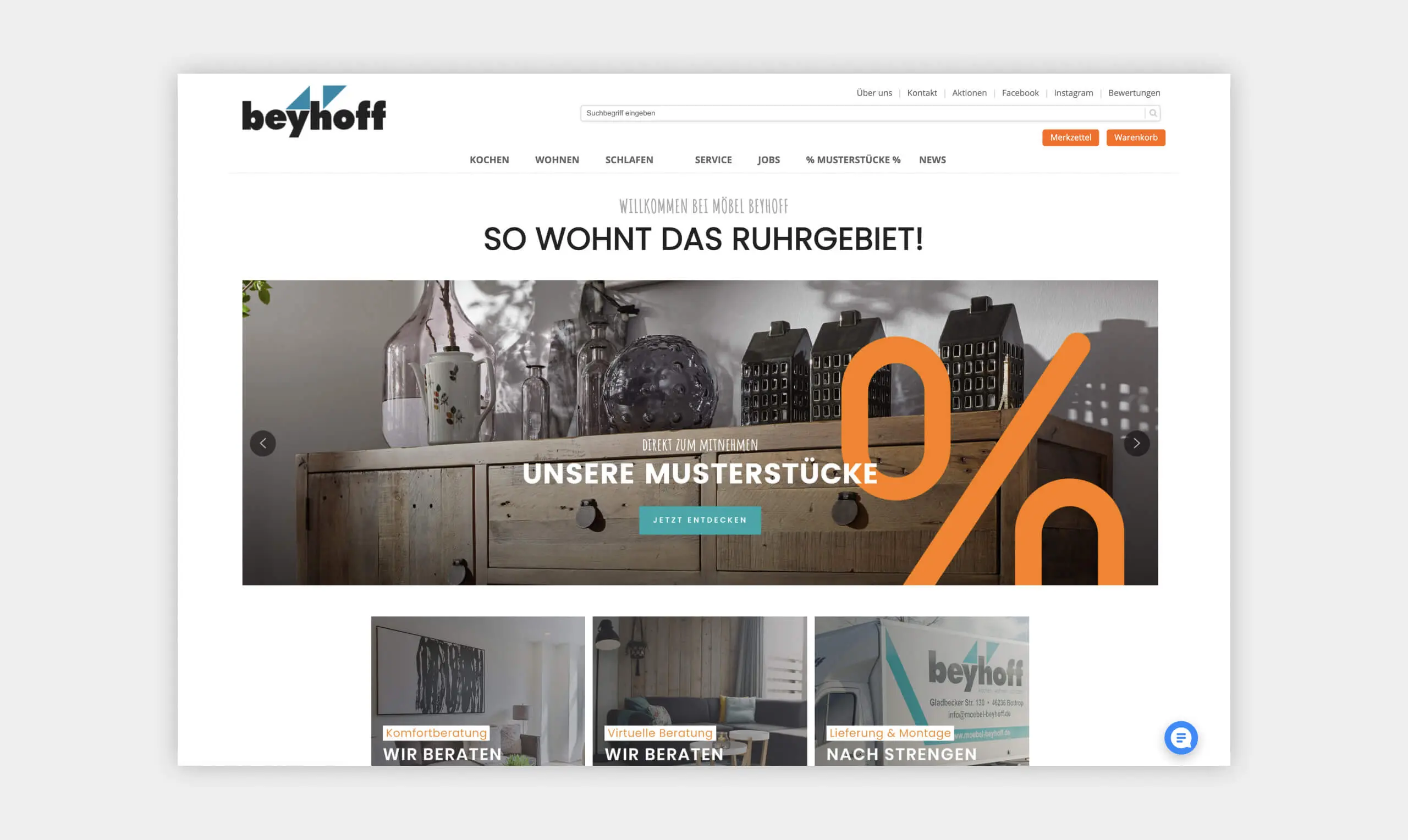 Auszug als Screenshot aus der Website von Möbel Beyhoff.