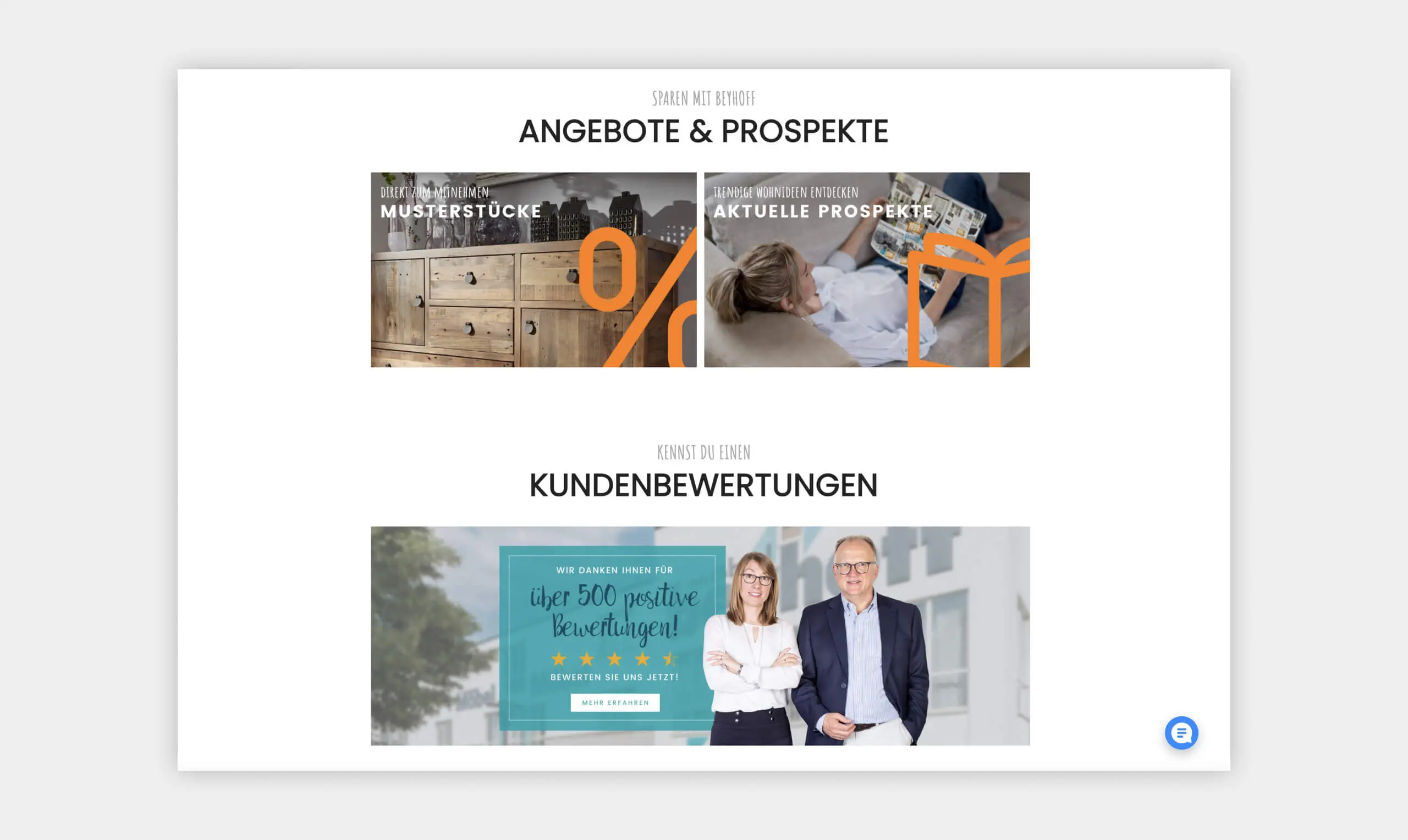 Auszug als Screenshot aus dem Angebotsbereich der Website von Möbel Beyhoff.