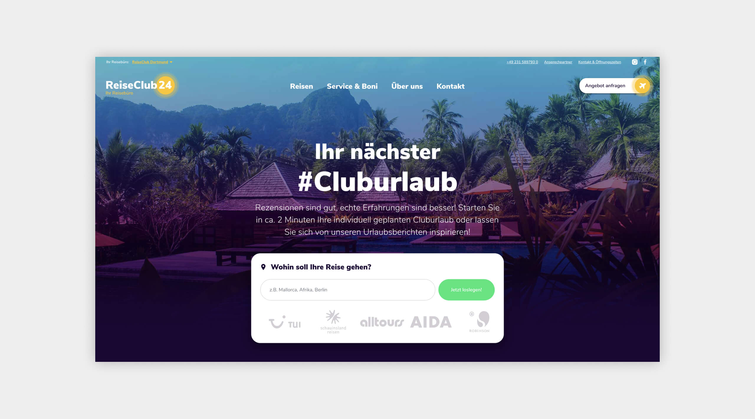 Auszug als Screenshot von der Website vom ReiseClub24.