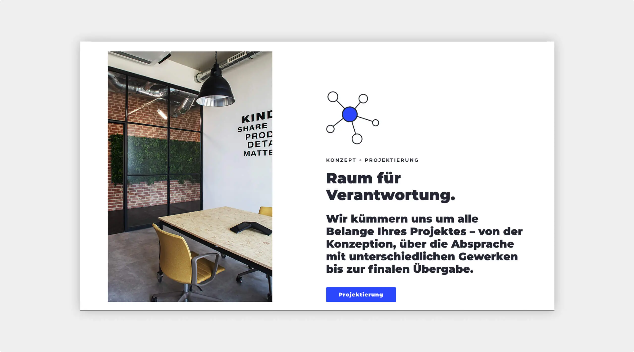 Ausschnitt aus der Website Brueggermann zum Thema Konzept + Projektierung