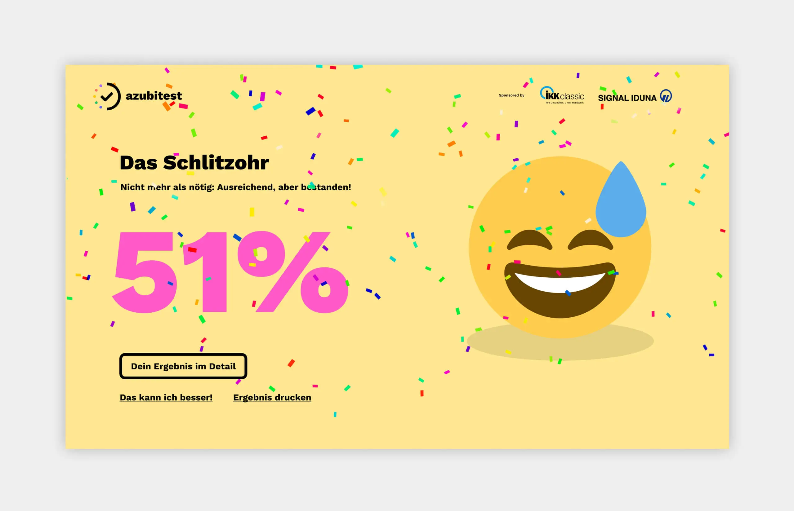 Screenshot des Ergebnisses aus einem Azubitest.
