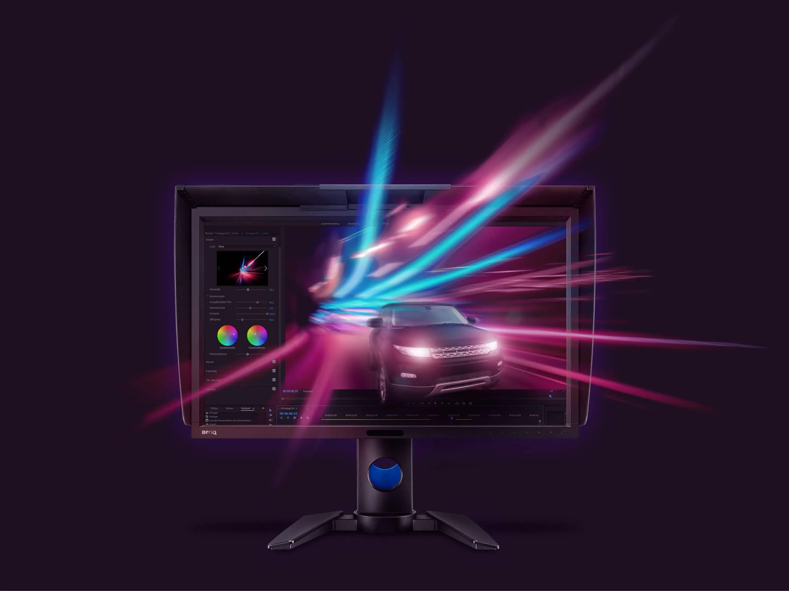 BenQ Studio Monitor mit geöffnetem Bildbearbeitungsprogramm.