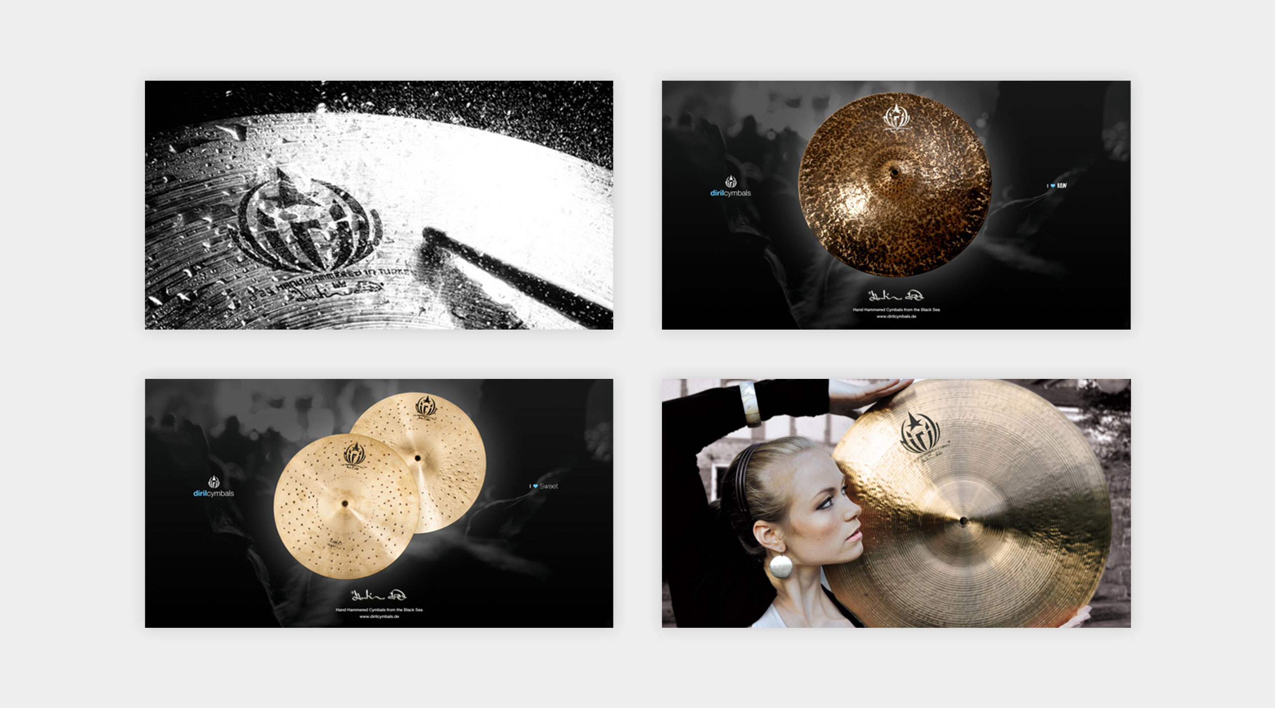 Fotos von diversen Diril Cymbals Produkten.