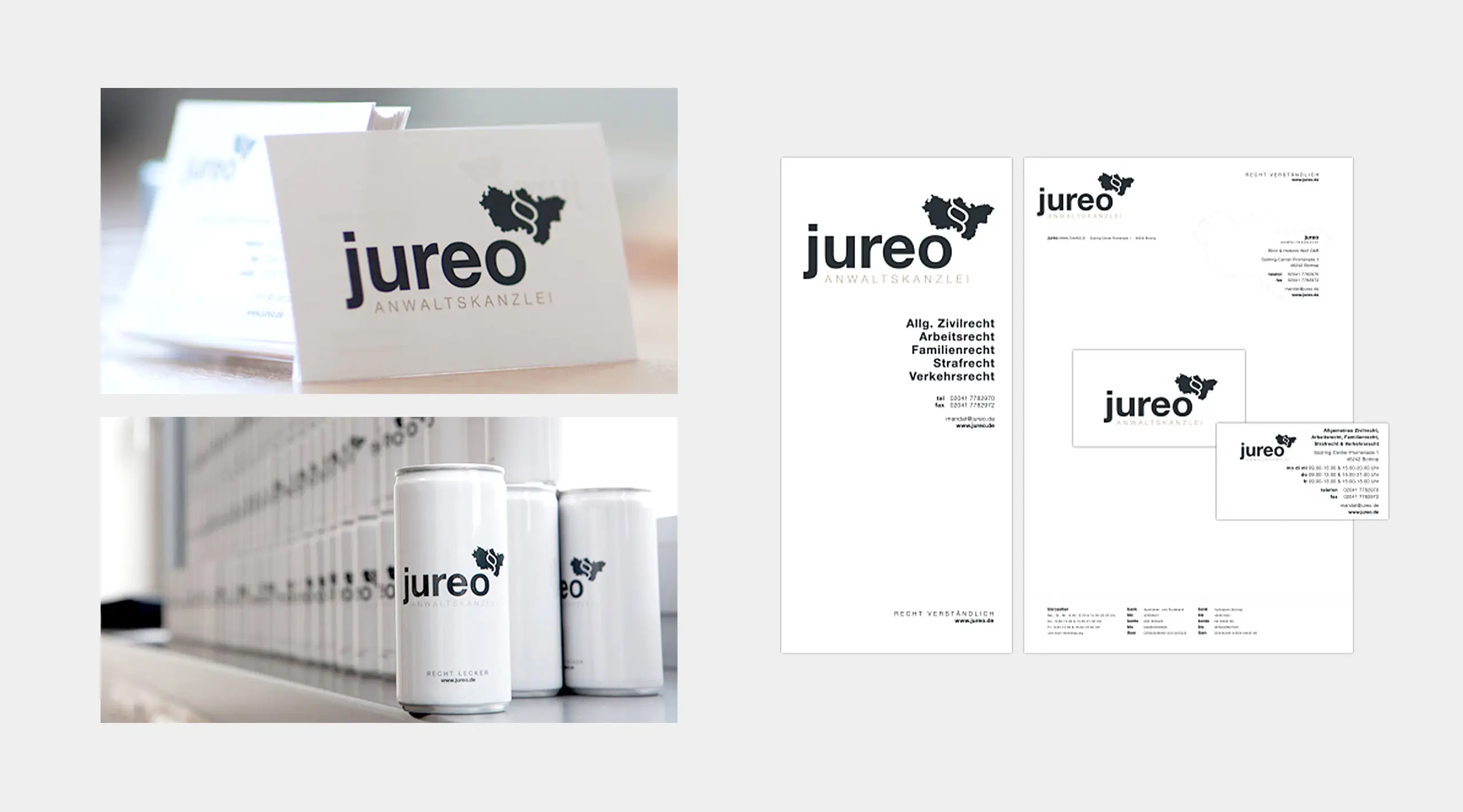 Design der Geschäftsausstattung für jureo Anwaltskanzlei.