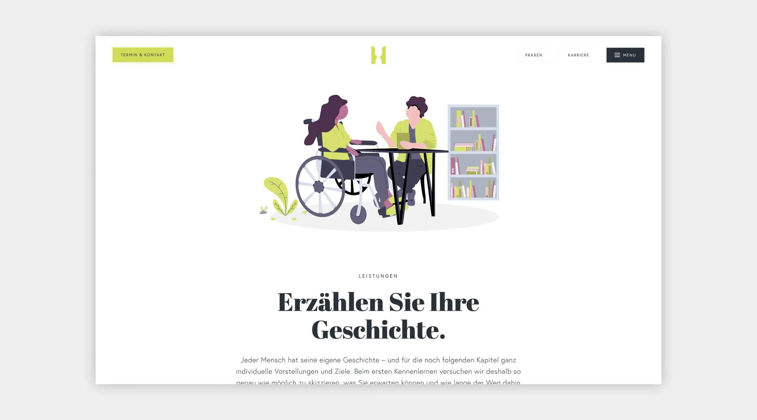Auszug als Screenshot vom Leistungsbereich auf der Website von Logopädie Vest.