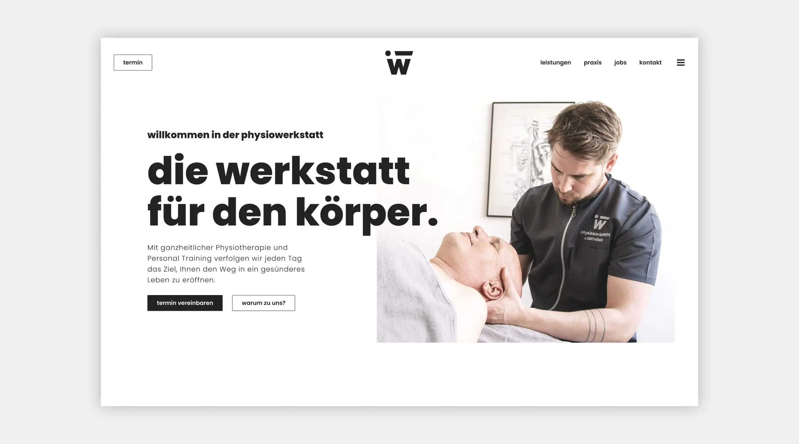 Auszug als Screenshot von der physiowerkstatt Website.