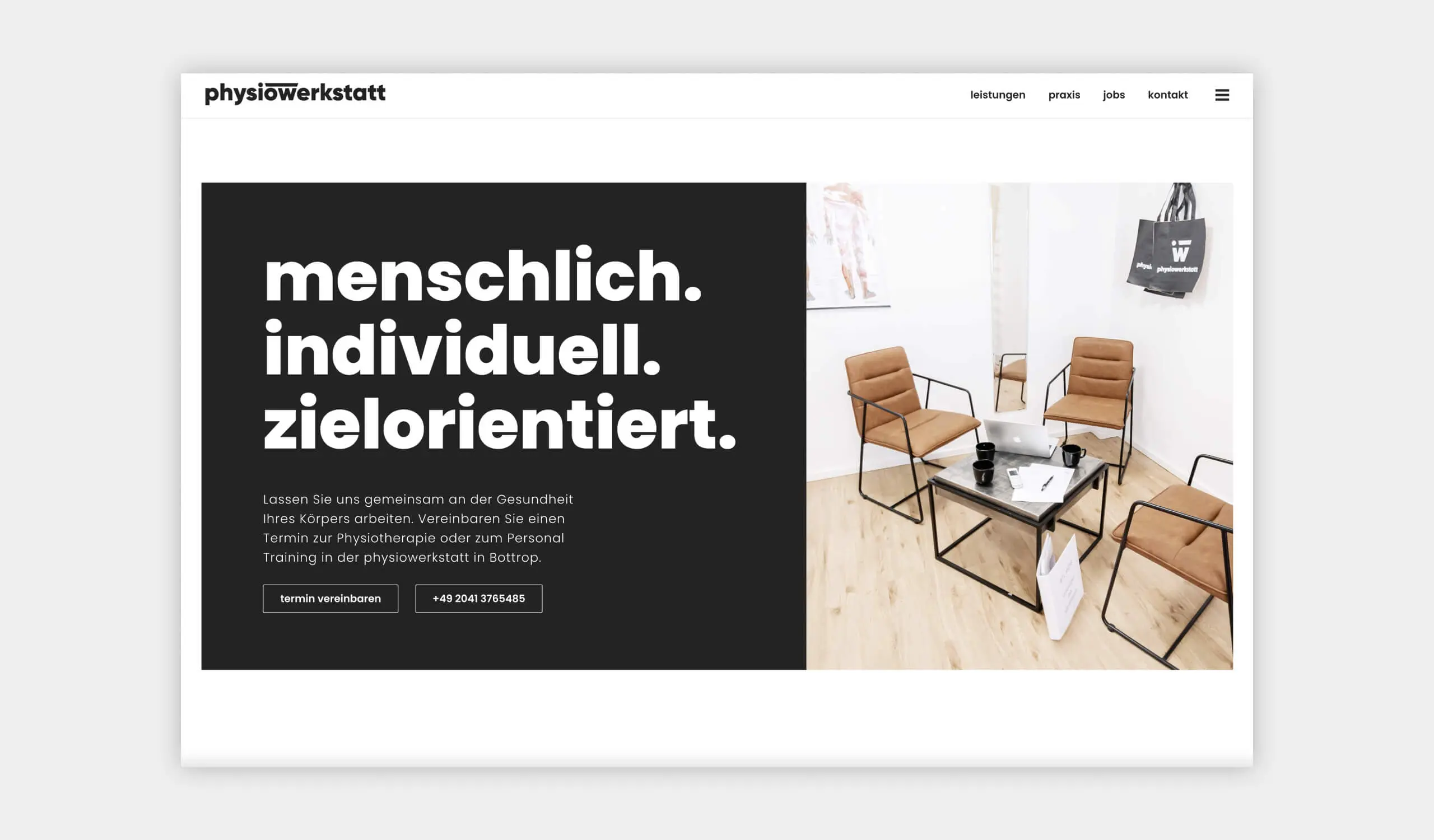 Auszug als Screenshot vom Terminbereich auf der physiowerkstatt Website.