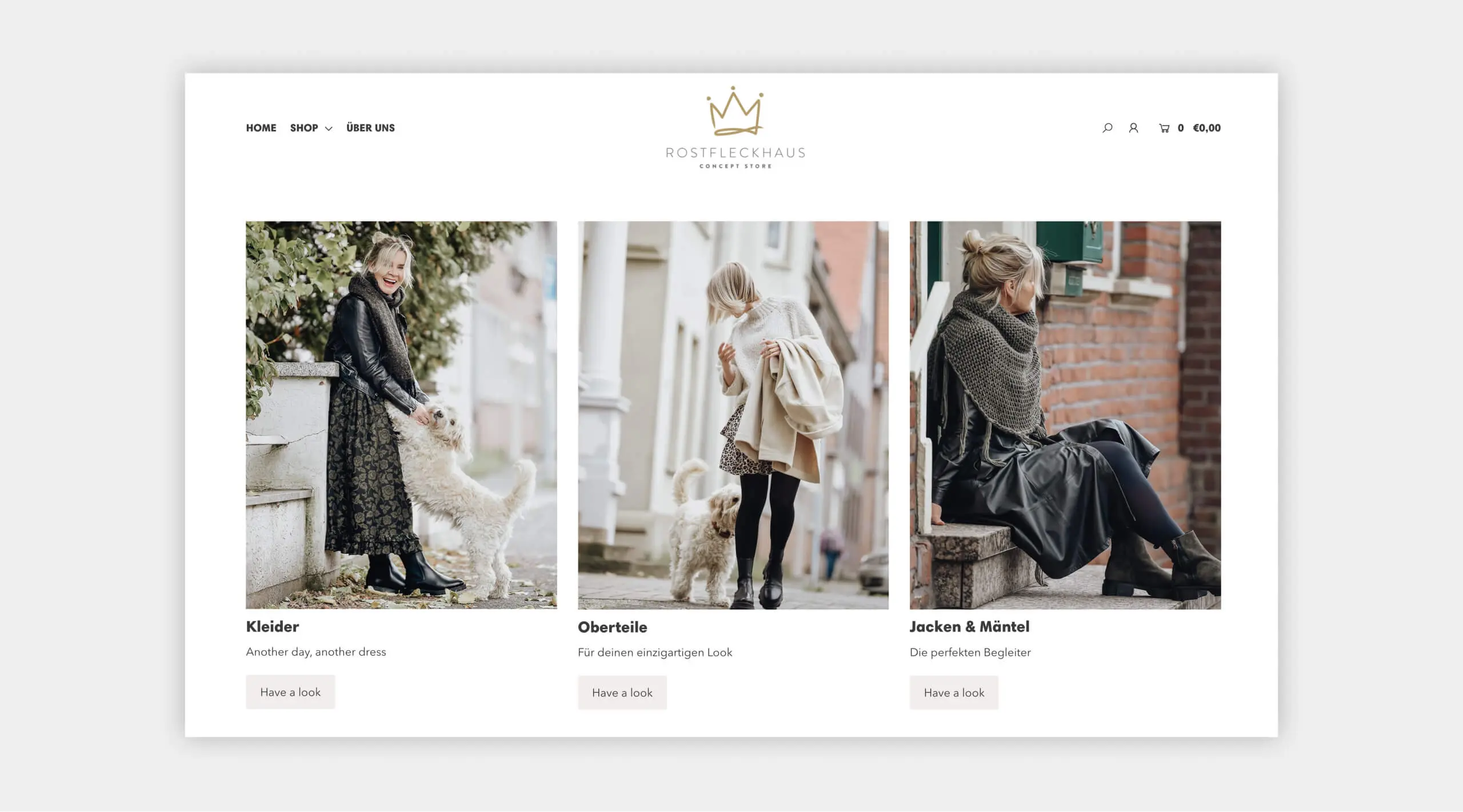 Auszug vom Webshop des Rostfleckhaus Concept Store.