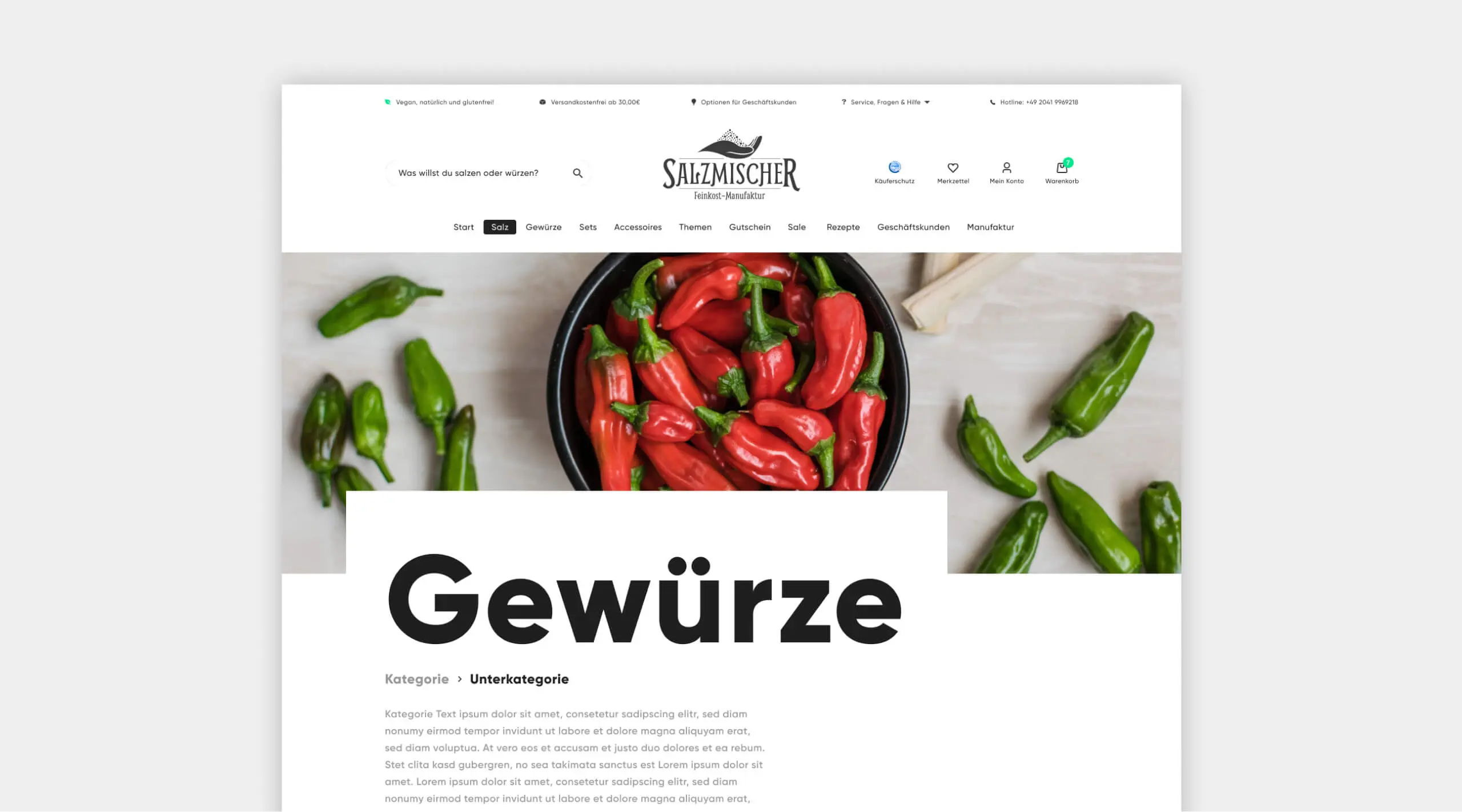 Auszug des Webshops vom Salzmischer aus der Kategorie Gewürze.