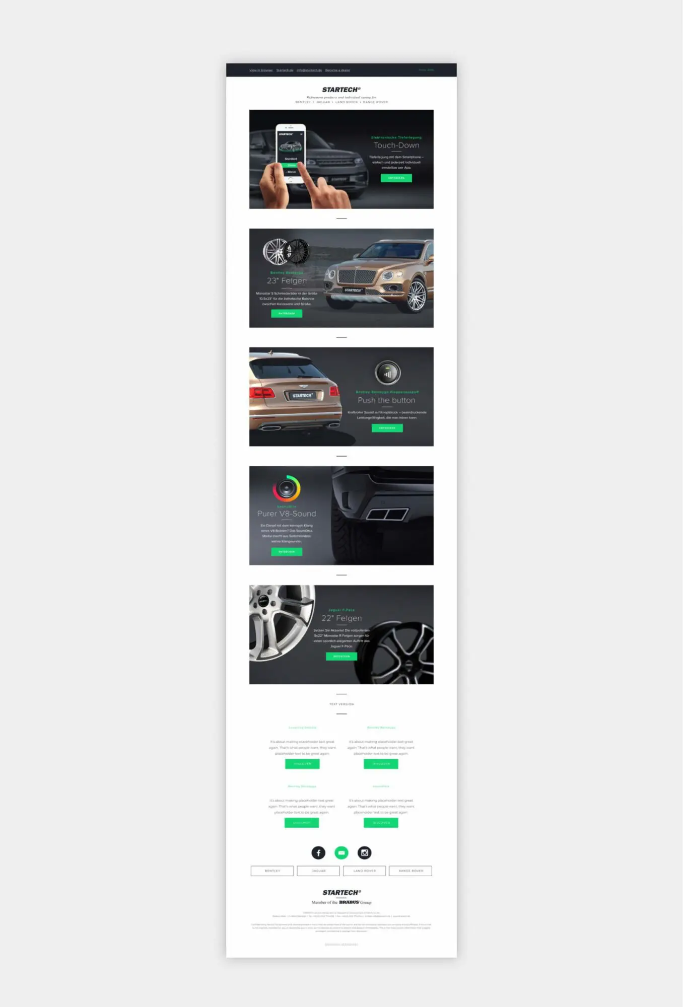 Darstellung verschiedener Bereiche der Startech-Website.