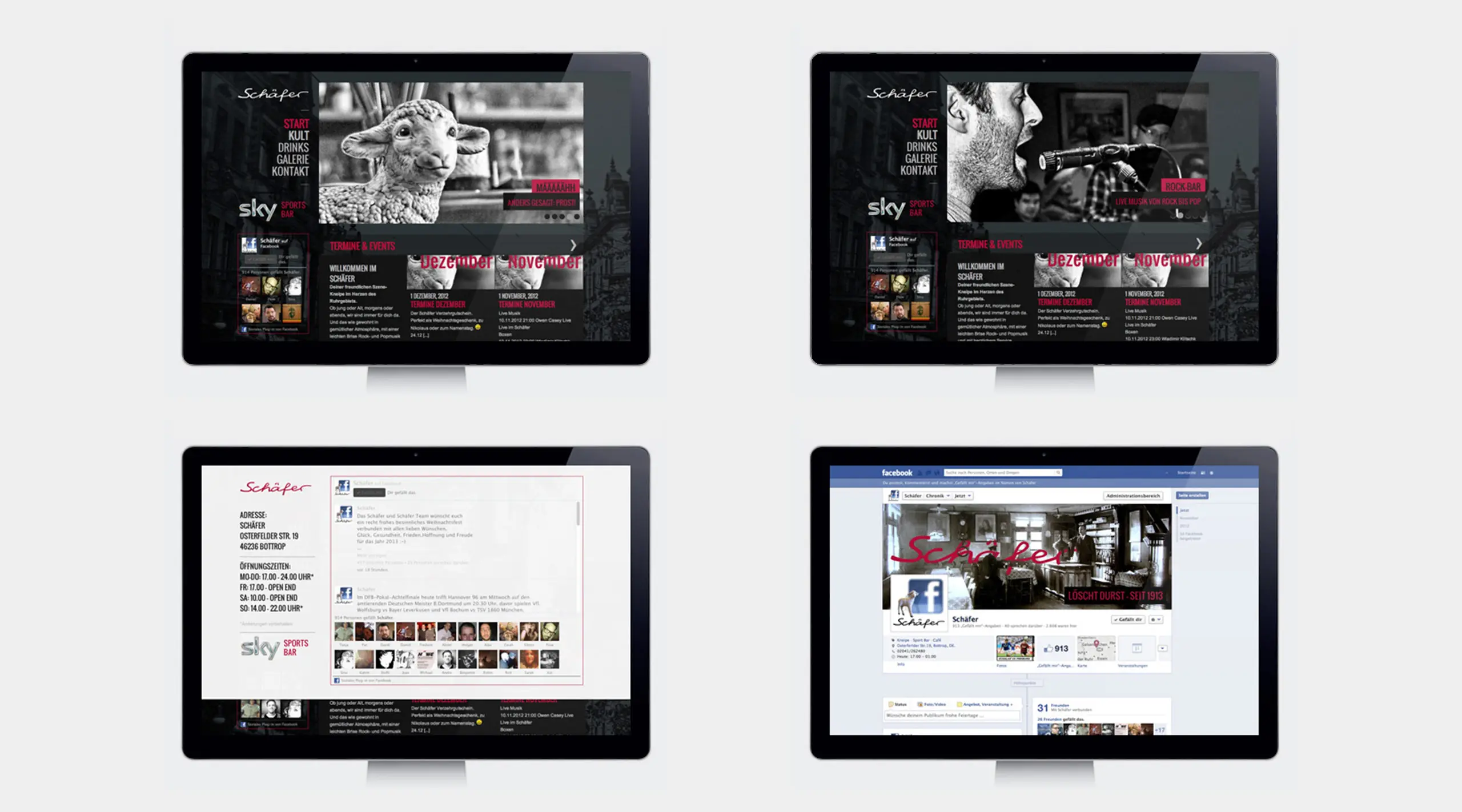 Auszug als Screenshots von der Website und Facebook-Seite vom Café Schäfer.