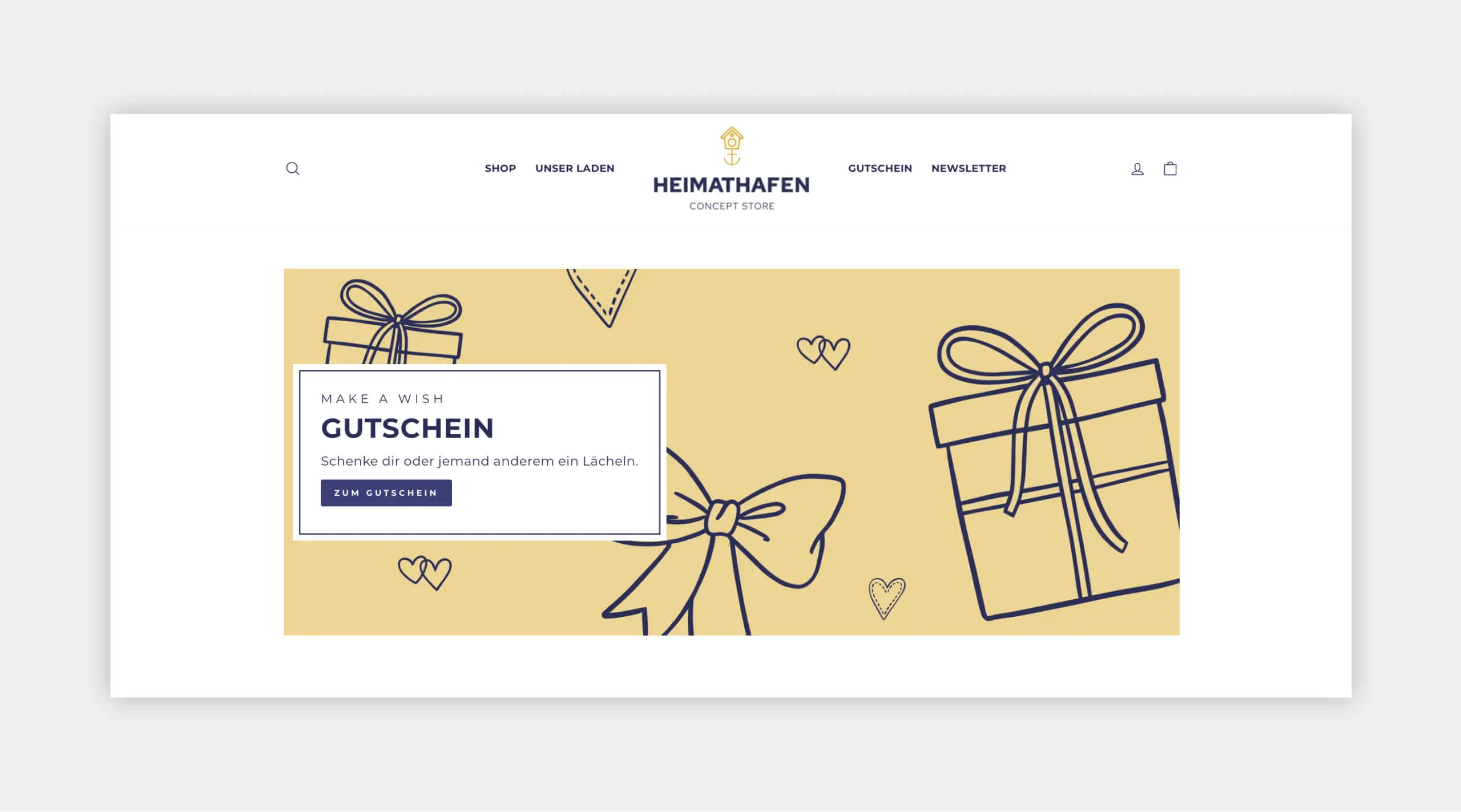 Auszug als Screenshot vom Heimathafen Concept Store Webshop Gutschein.