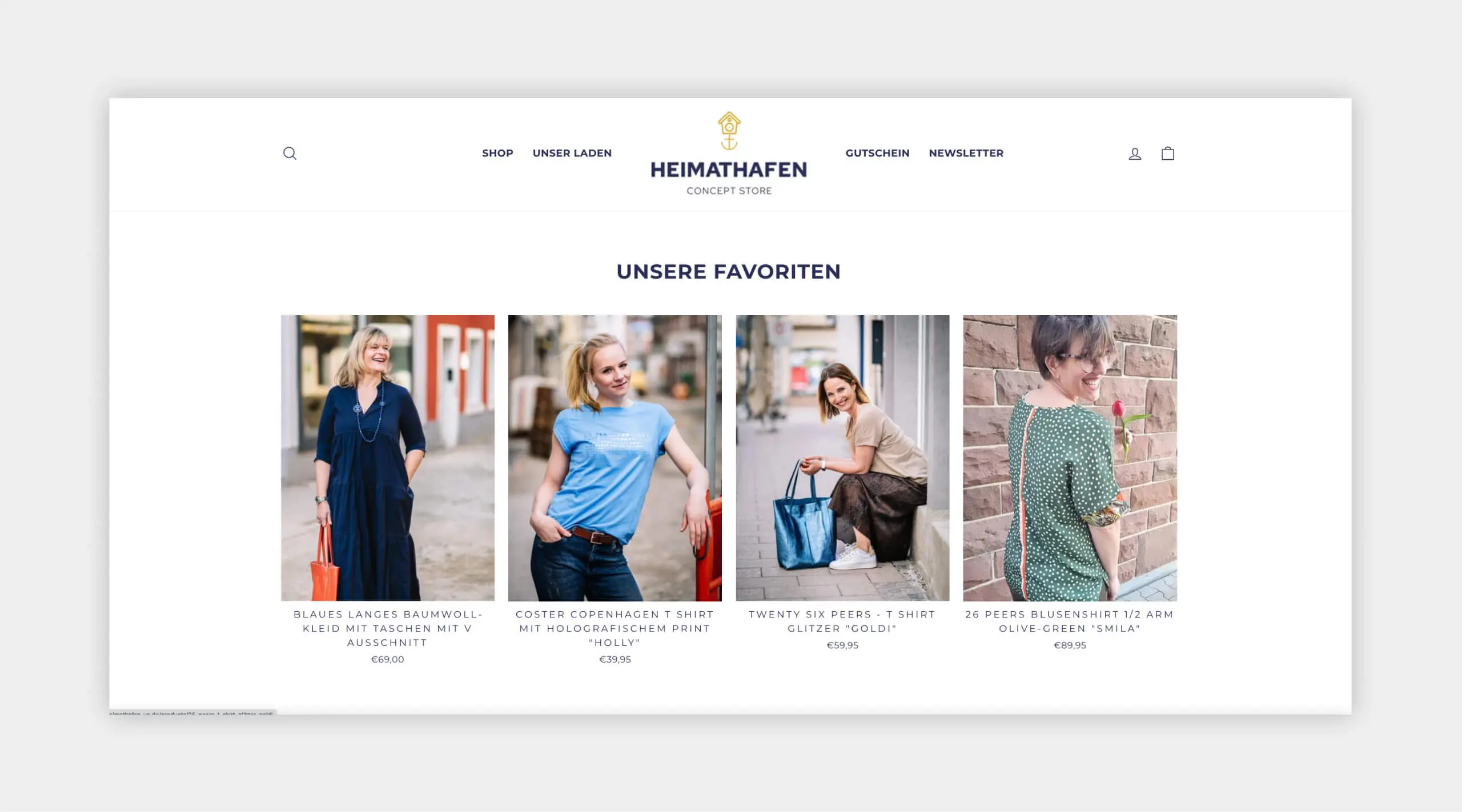 Auszug als Screenshot vom Heimathafen Concept Store Webshop Favoriten.