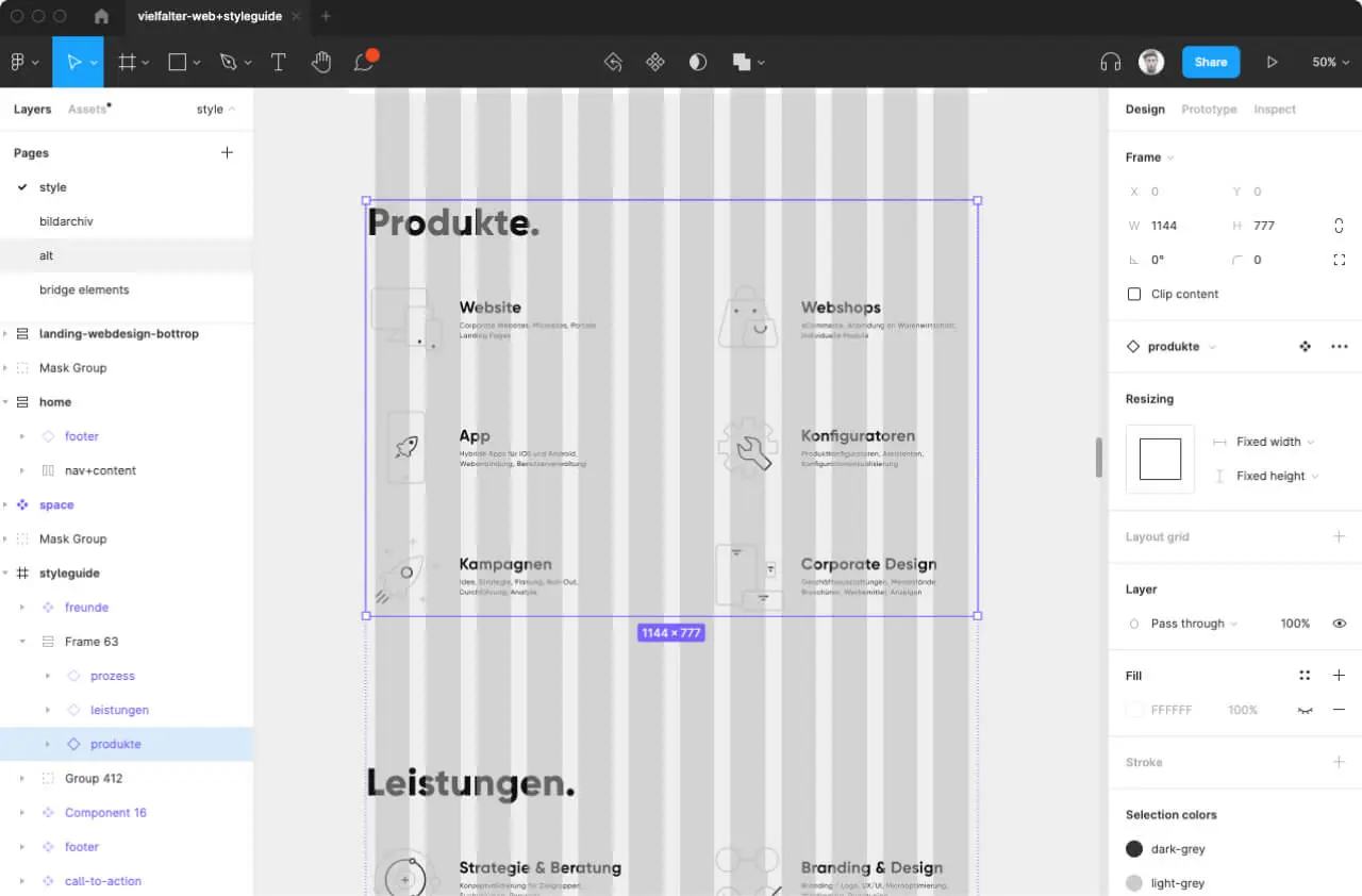 Grid und Layout Funktionen in Figma lassen sich beliebig anpassen.