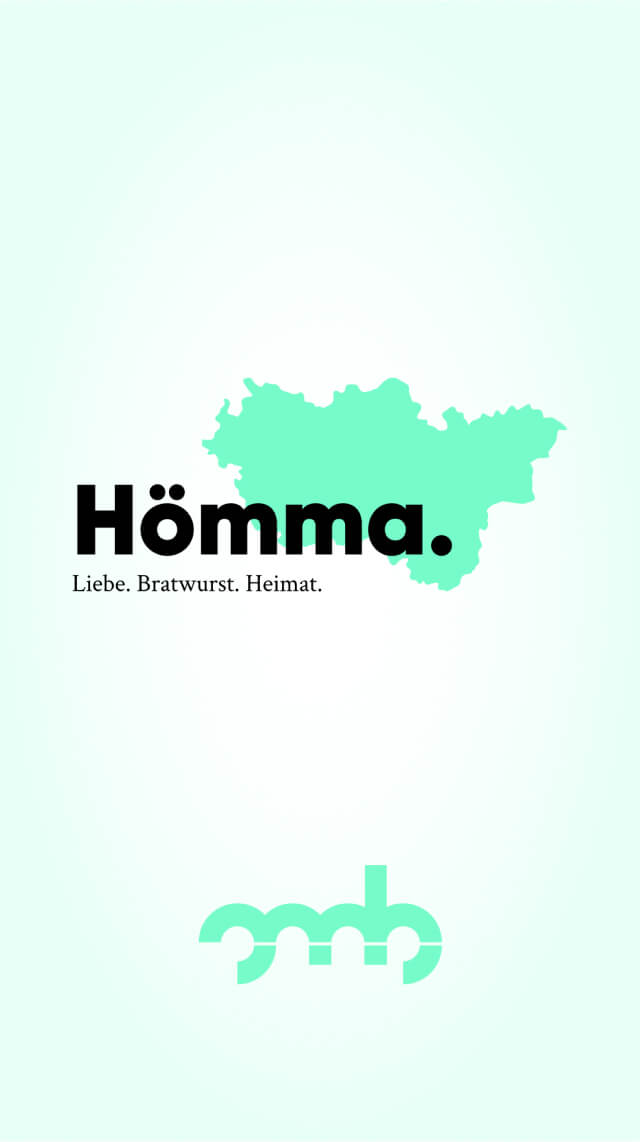 Soft grüner Hintergrund mit Landkarte vom Ruhrgebiet und dem Hömma. Schriftzug.