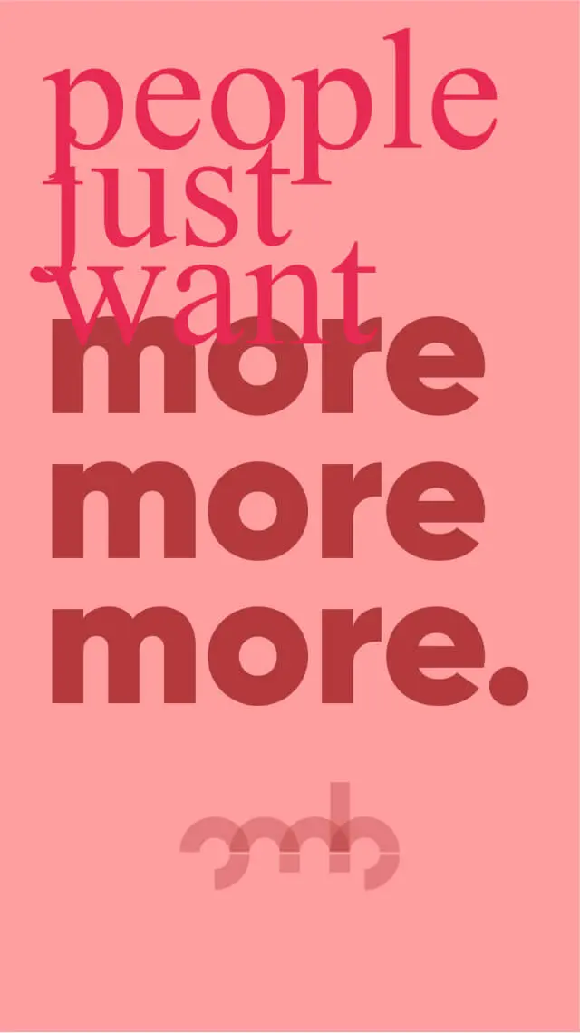 more more more Schriftzug auf rosa Hintergrund.
