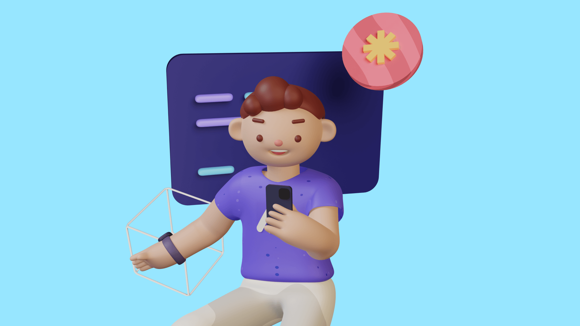 3D Illustration einer Person mit einem Smartphone in der Hand.