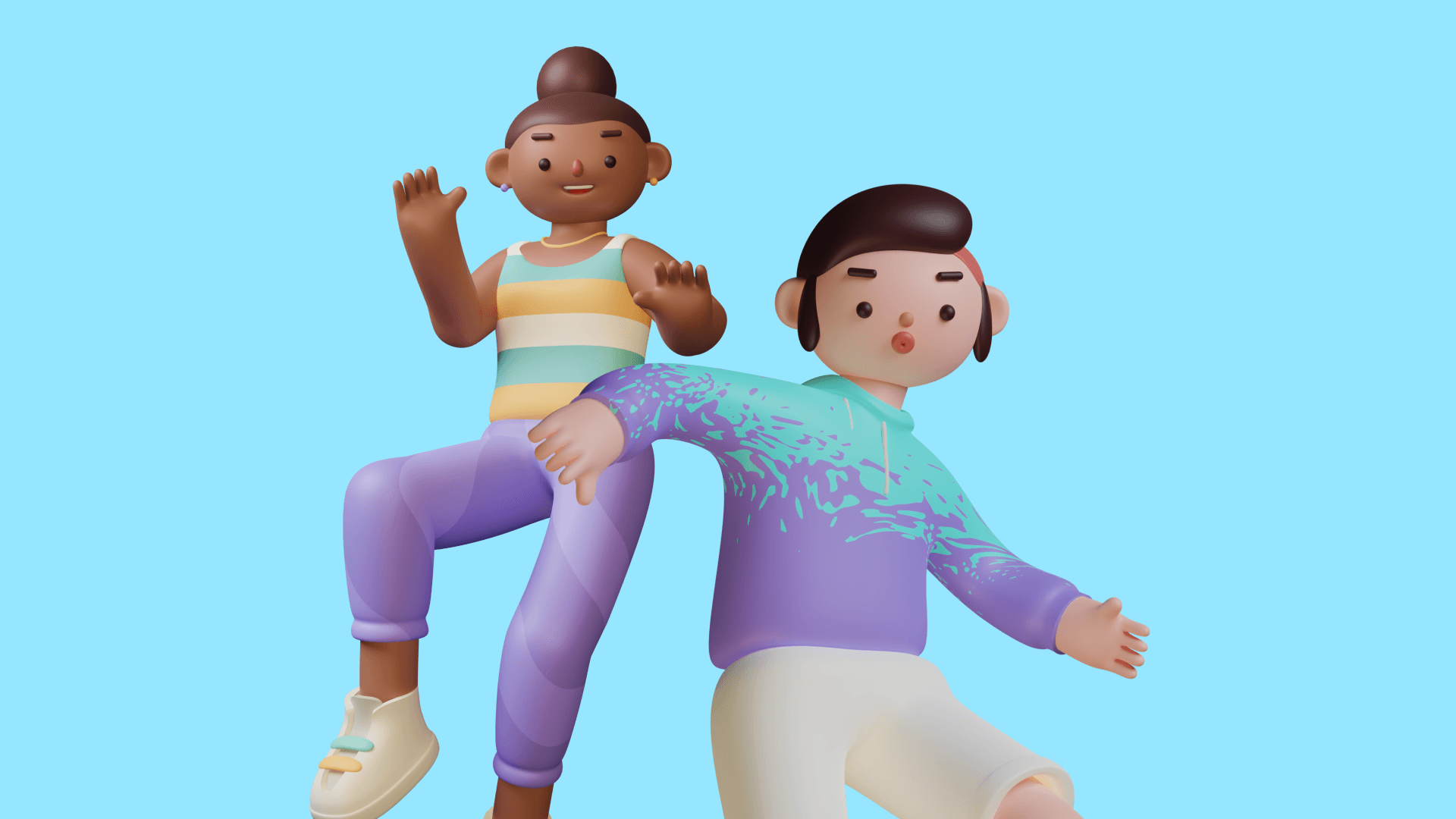 3D Illustration von zwei Personen in tänzerischen Posen.