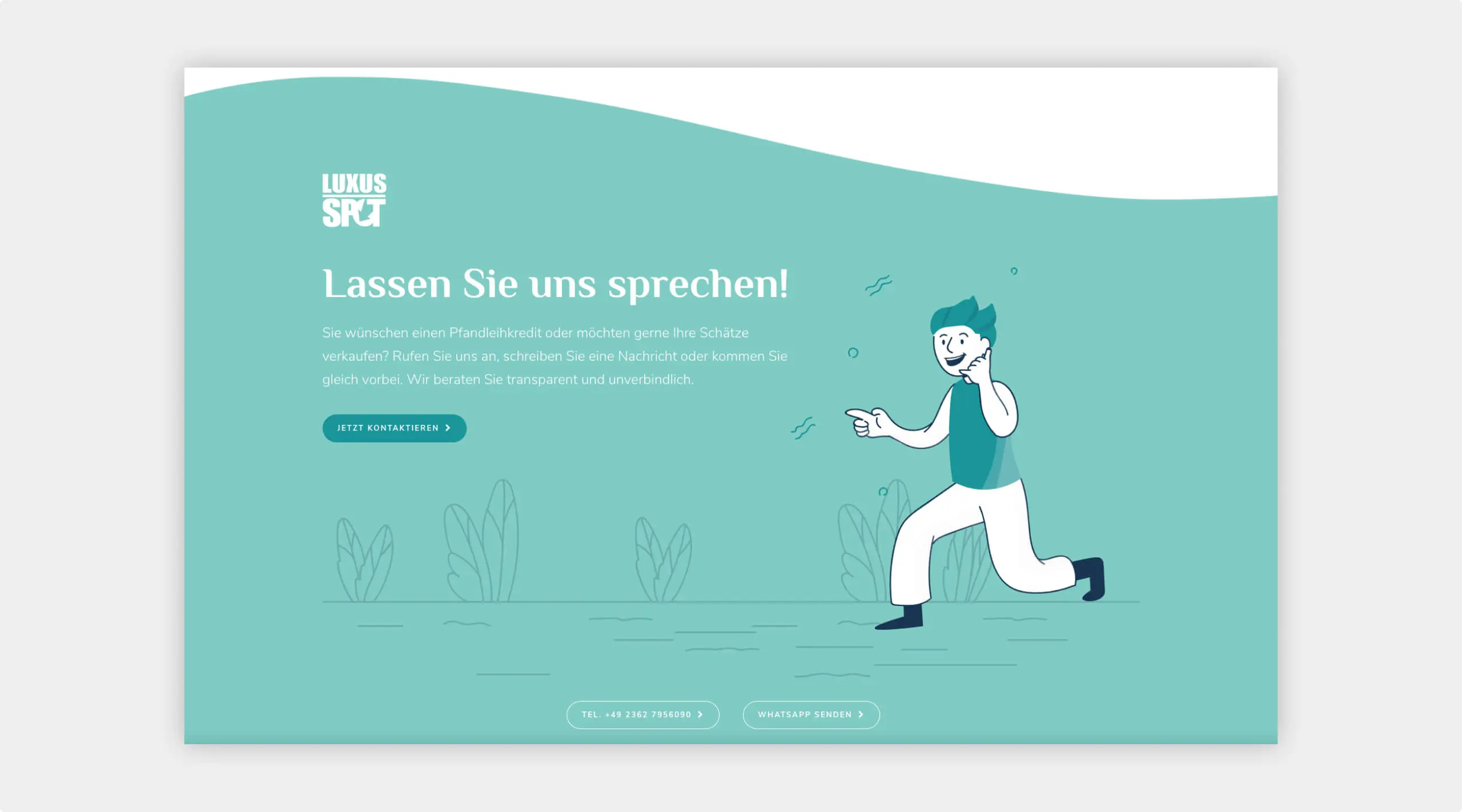 Screenshot vom Footerbereich der Website mit Anlesertext zur Kontaktaufnahme und Button zum Kontaktformular.