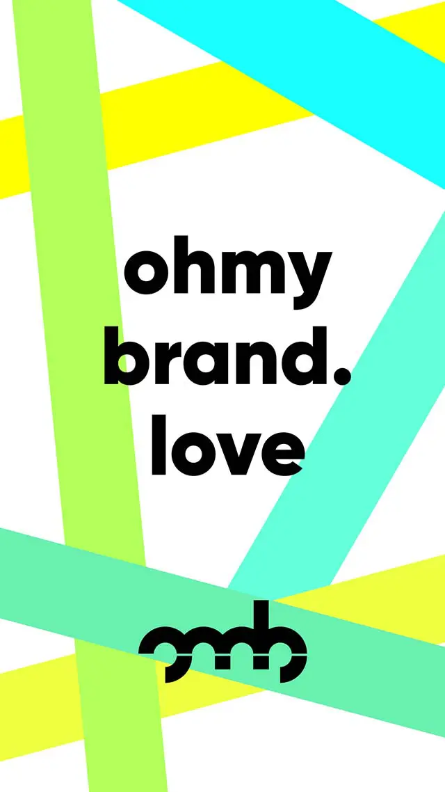 Bunte Streifen im Hintergrund und darüber die Domain ohmybrand.love zum Webshop.