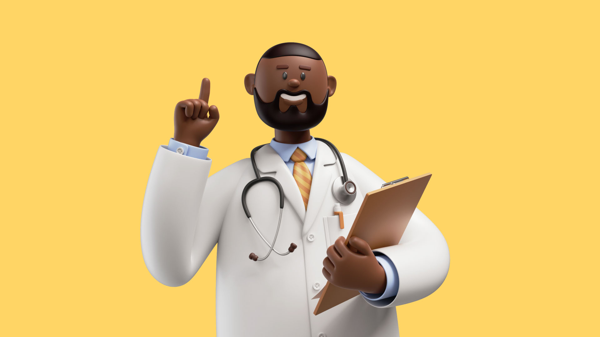 Illustration von einem Arzt im Kittel der ein Klemmbrett hält.