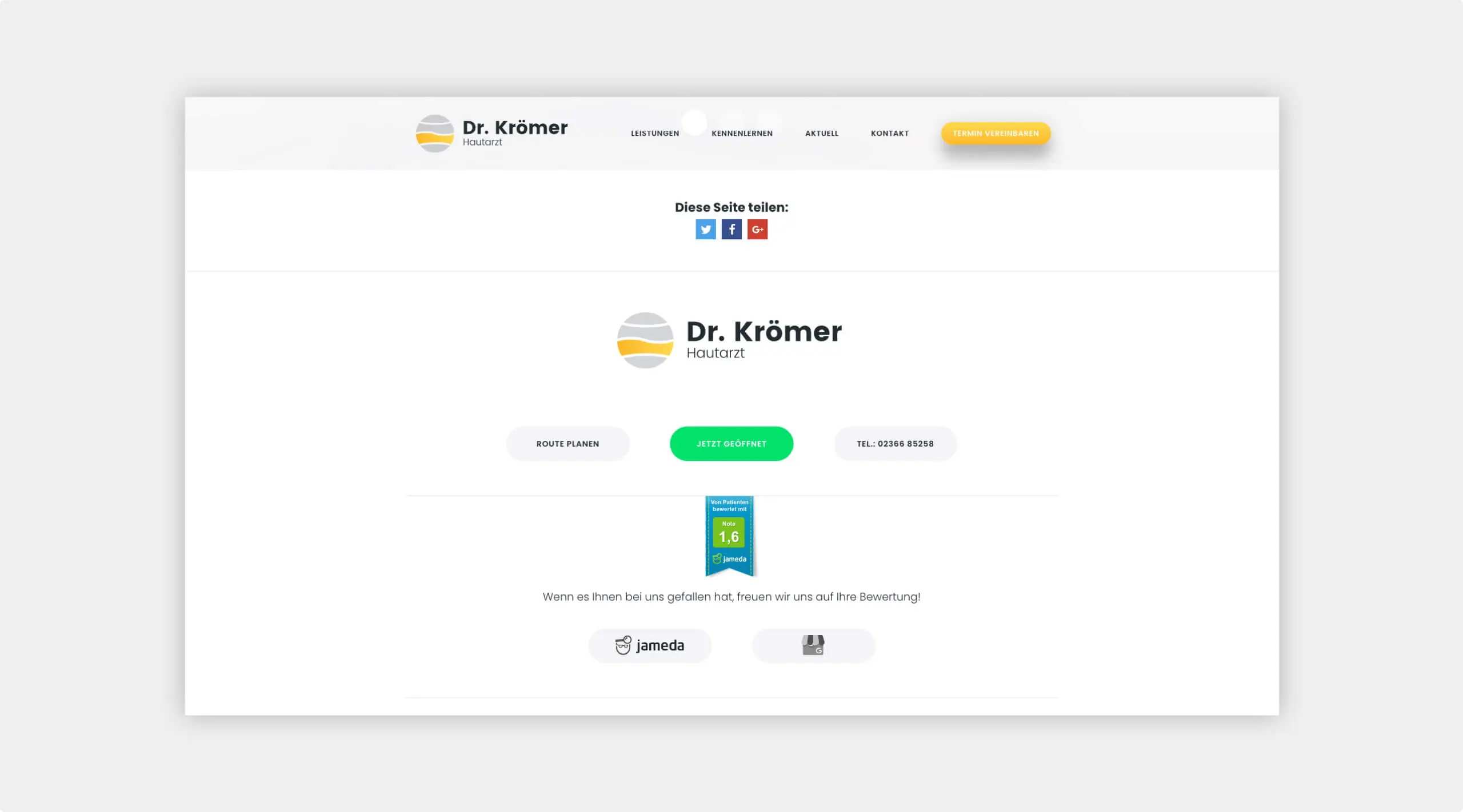 Screenshot von der Internetseite, dem Footer, von Dr. Krömer