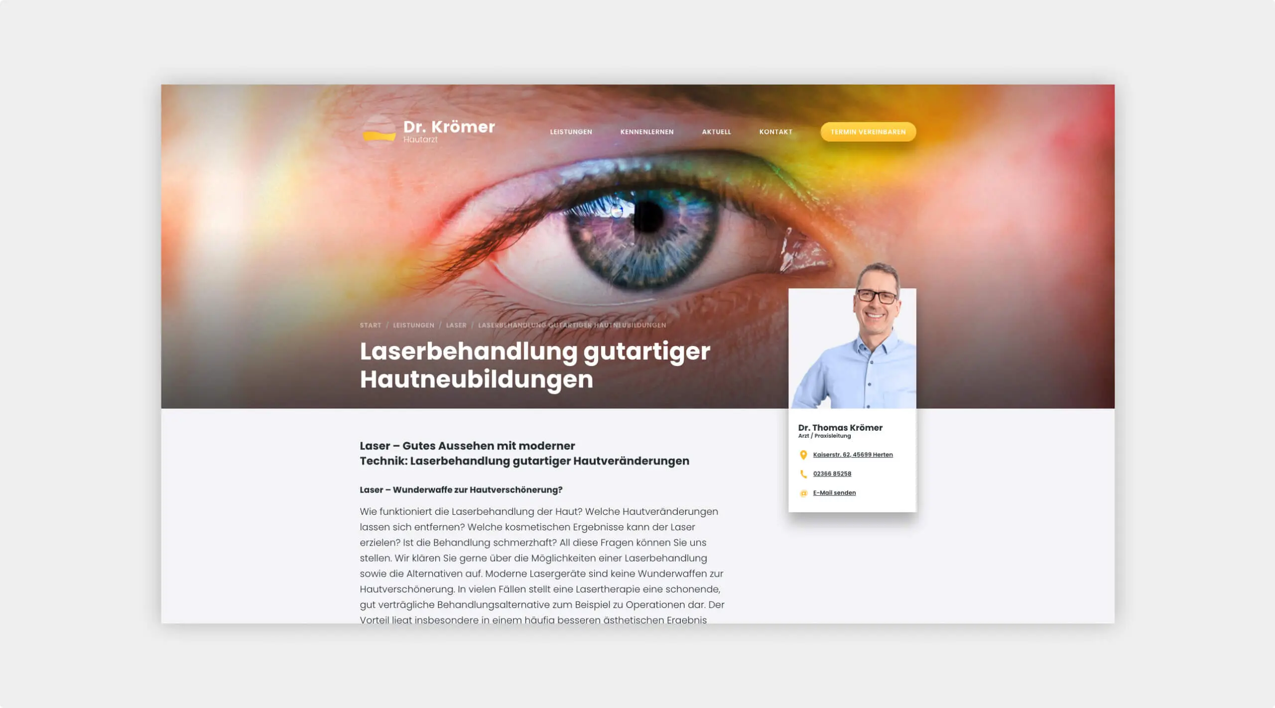 Screenshot von der Internetseite Behandlung von Dr. Krömer
