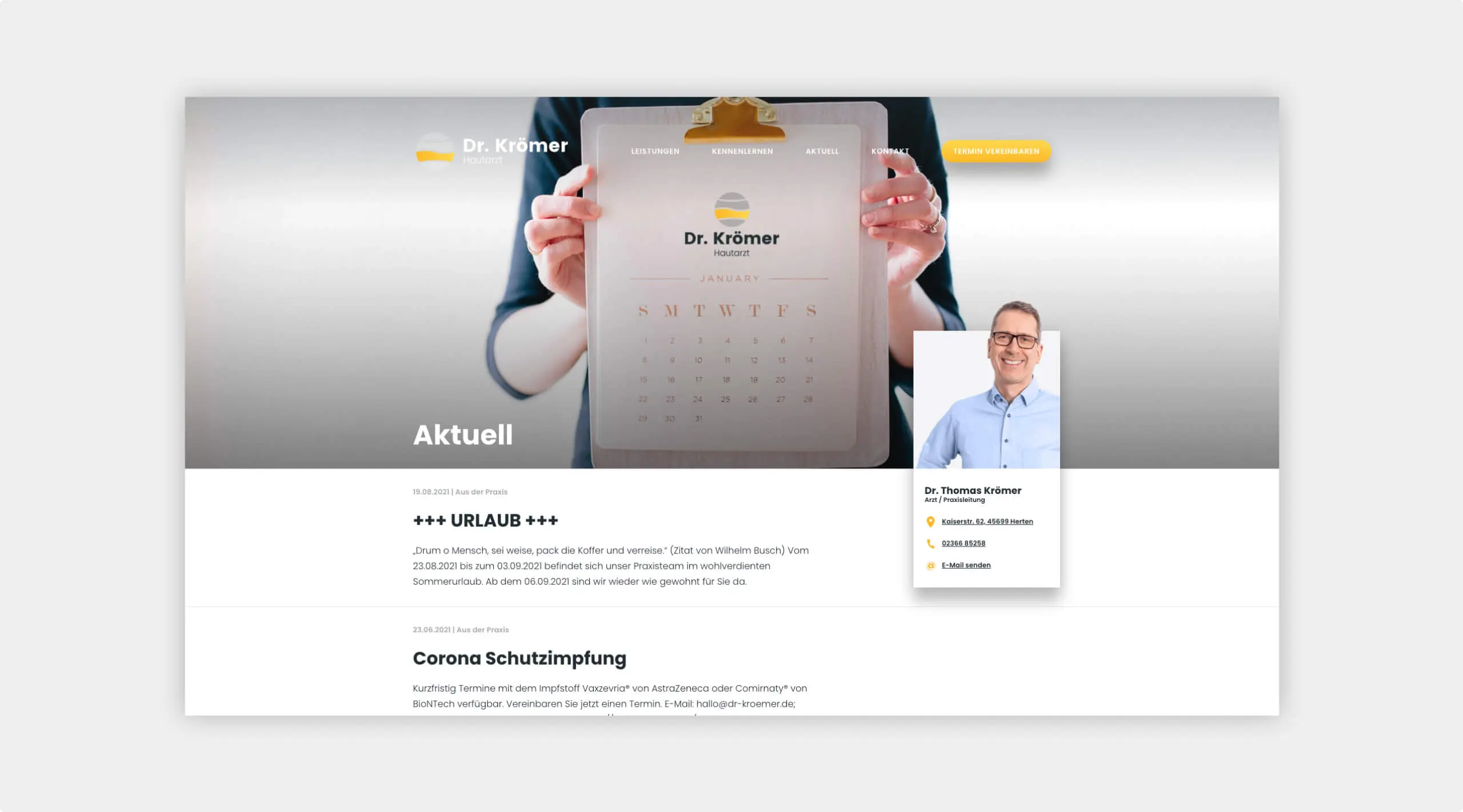 Screenshot von der Internetseite Aktuell von Dr. Krömer