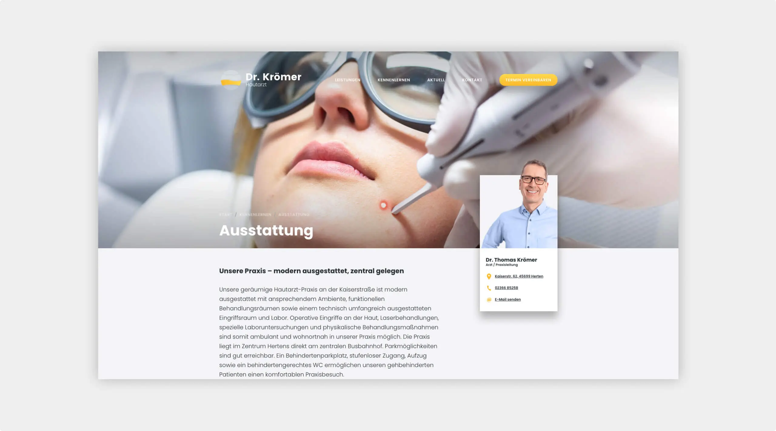Screenshot von der Internetseite Ausstattung von Dr. Krömer