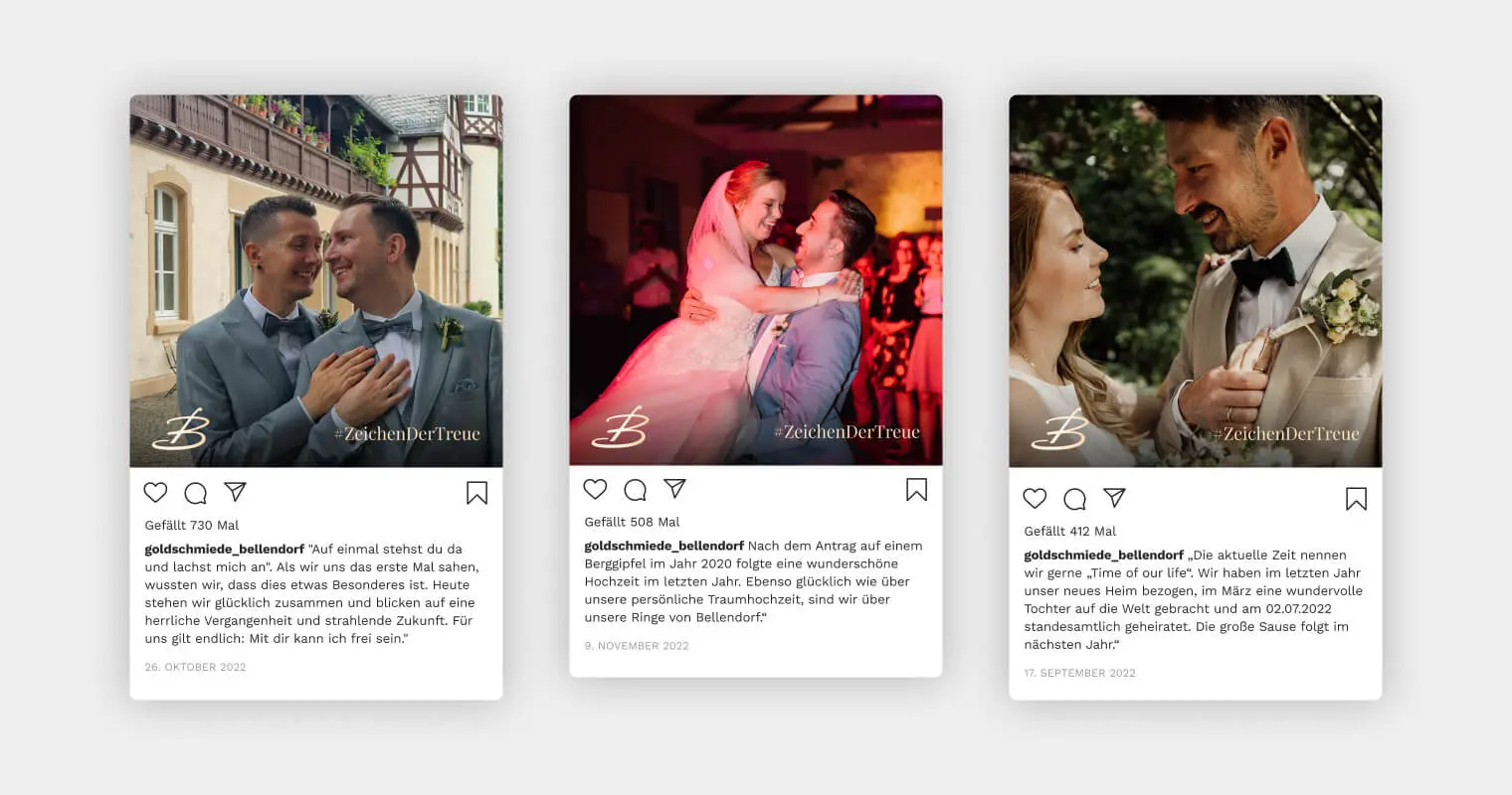 Instagram-Posts des Gewinnspiels der Goldschmiede Bellendorf.
