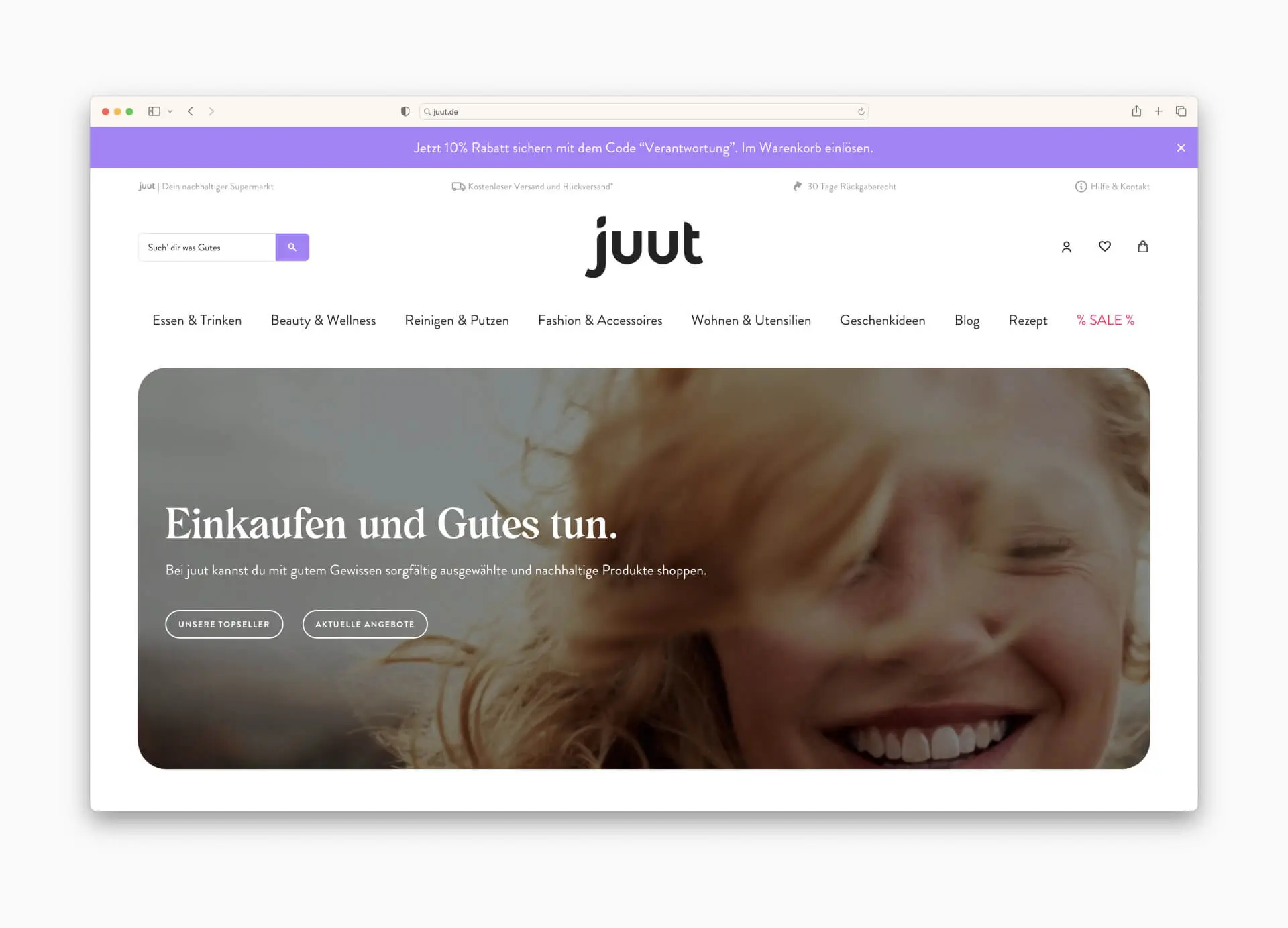 Startseite des juut Webshops.