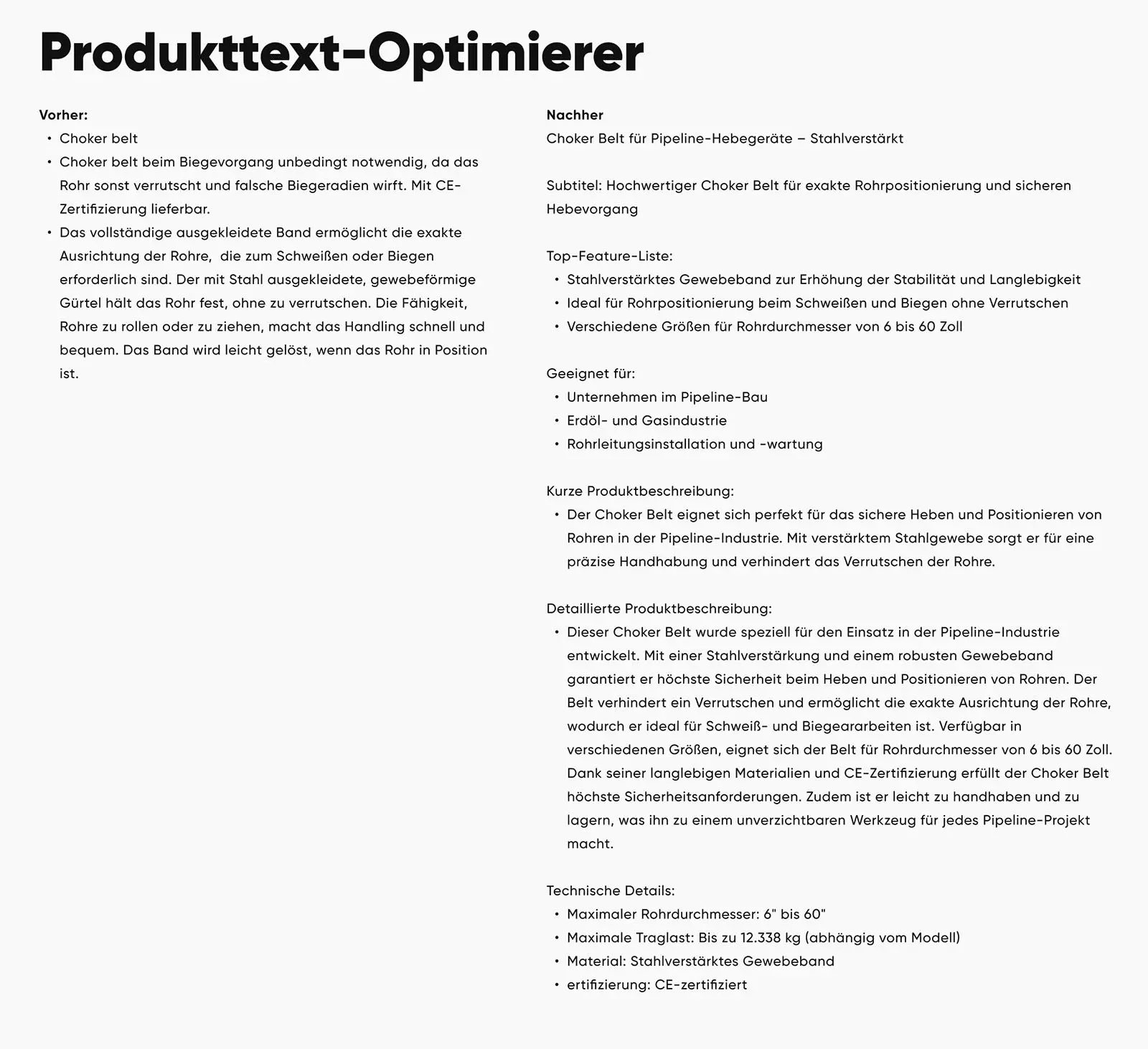 Showcase KI Produkttext Optimierer