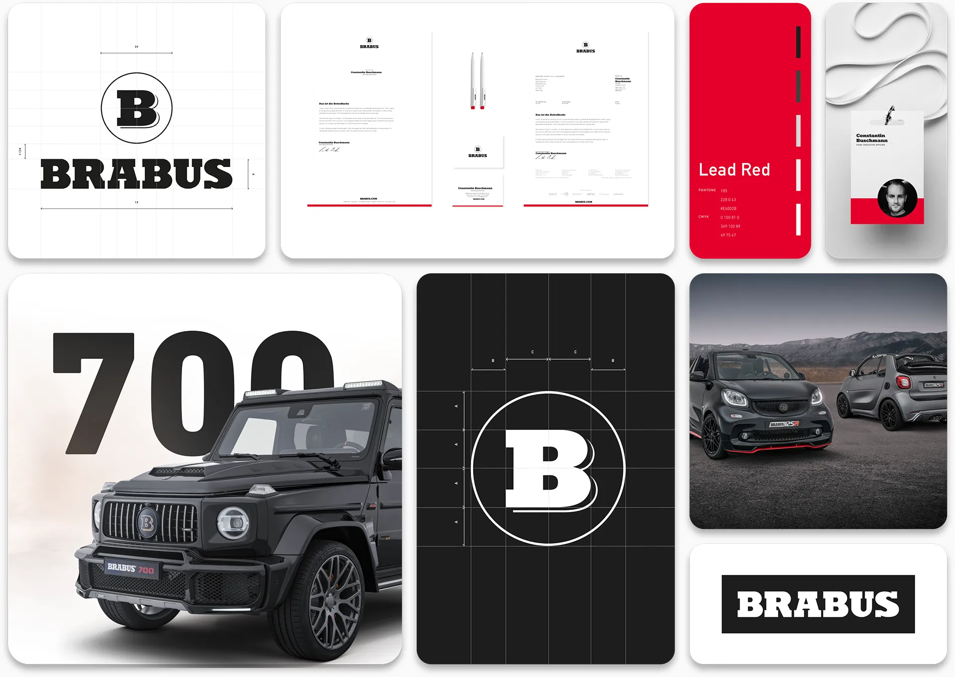 Arbeiten des Kunden: Brabus. Design der Geschäftsausstattung. Benennung der Kundenfarben.