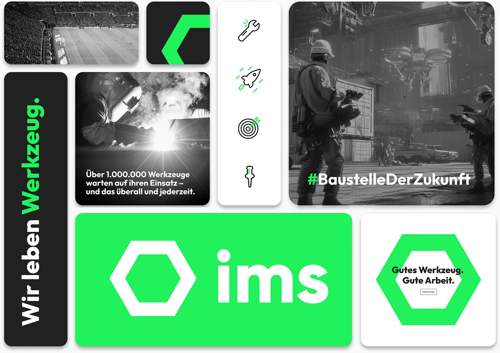 Arbeitsproben vom Kunden ims: Icon-Grafiken, Web-Design und neues Designkonzept.